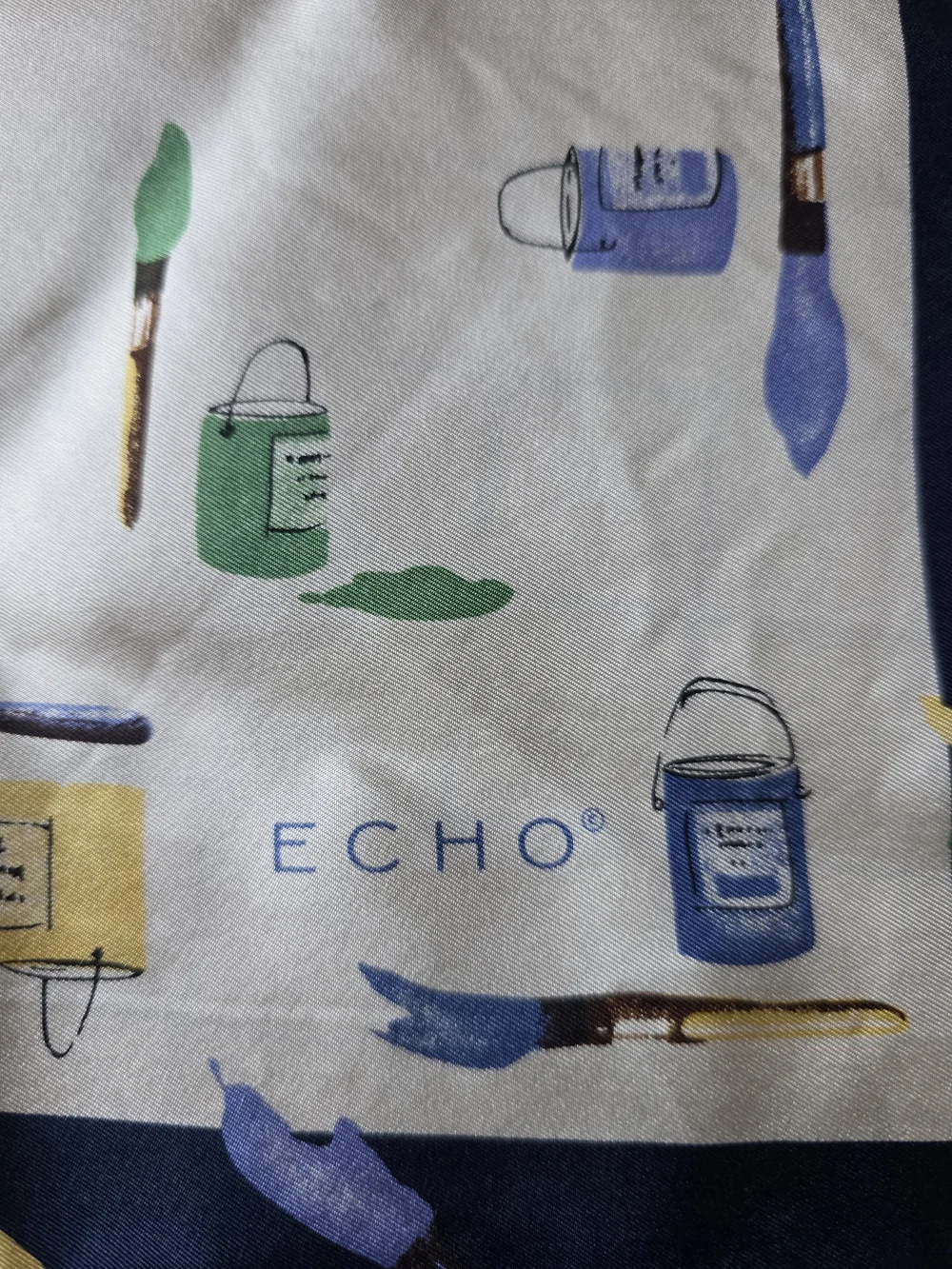 Echo Vintage Paintbrush & Paint Bottle Print Square Scarf 21x21. Rare Print